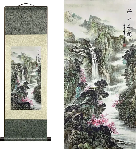 Miniatura 31 de AtfArt Decoración asiática de pared, hermosa pintura de pergamino de seda, 4 flores de hombre justo, orquídea ciruela, bambú, crisantemo, decoración