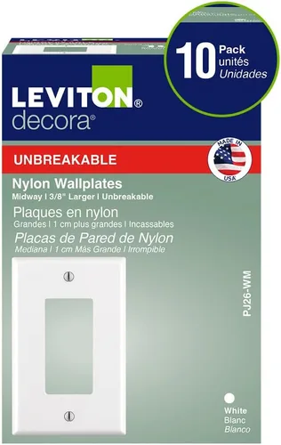 Miniatura 3 de Leviton 1-Gang 1-Decora Midway - Placa de pared de nailon (10 unidades, PJ26-WM, color blanco)