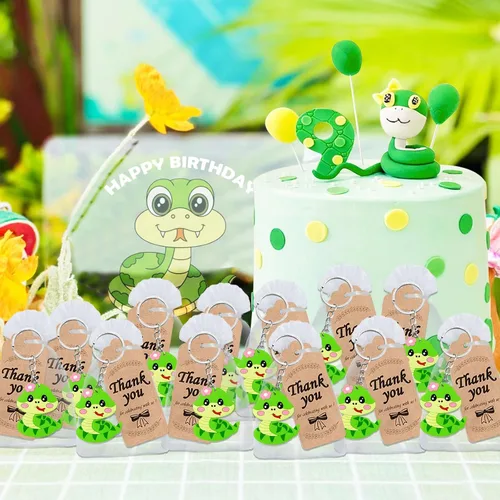 Miniatura 5 de El paquete de 60 recuerdos de fiesta de serpientes incluye 20 llaveros de serpiente, 20 etiquetas de agradecimiento, 20 bolsas de regalo para fiesta