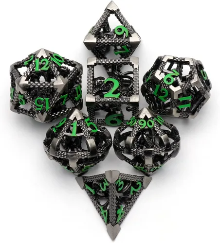 Miniatura 10 de D&D Dice, Dungeons and Dragons Dice HNCCESG Juego de dados de metal poliédricos huecos para juegos de mesa RPG MTG (Dragon Silver Blood Spot)