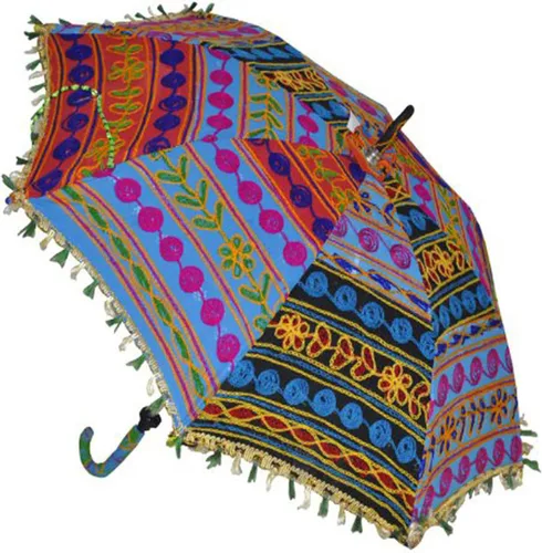 Miniatura 4 de Marusthali Bohemia Diseño Hecho A Mano Algodón Multicolor Moda Multicolor Paraguas Bordado Boho Paraguas Sombrilla
