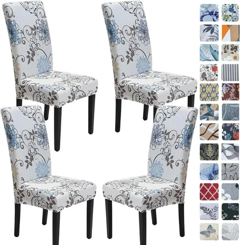 Miniatura 49 de SPRINGRICO Paquete de 6 fundas blancas para sillas de comedor, fundas elásticas para sillas de comedor con diseño floral, de elastano lavable