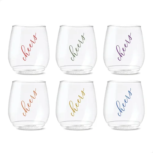 TOSSWARE POP Vino Classic Cheers Series de 14 onzas, color, juego de 6, calidad premium, reciclables, irrompibles y de plástico transparente