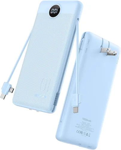 Miniatura 13 de VRURC Cargador Portátil con Enchufe de Pared, 10000mAh Cargador Portátil Delgado con Cables Integrados, PD 20W Banco de Energía de Carga Rápida
