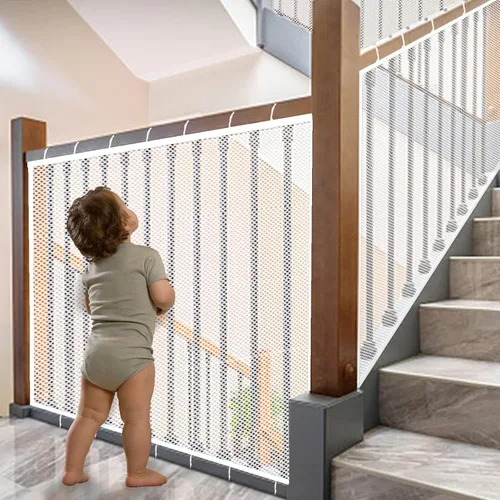 Miniatura 20 de Red para escalera, Barrera de seguridad para bebés para escaleras sin necesidad de perforación, Barrera de seguridad para pasamanos de bebé, 18 pies
