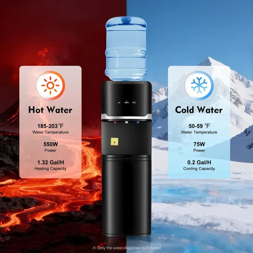 Miniatura 6 de Dispensador de agua de carga superior, dispensador de agua caliente, fría y cálida con bloqueo de seguridad para niños y armario de doble nivel