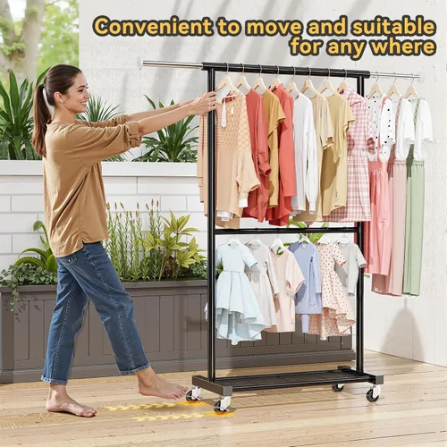 Miniatura 6 de Perchero de ropa estándar, 50 pulgadas de largo, con estantes de malla sobre ruedas, estante de armario portátil ajustable para dormitorio, cuarto