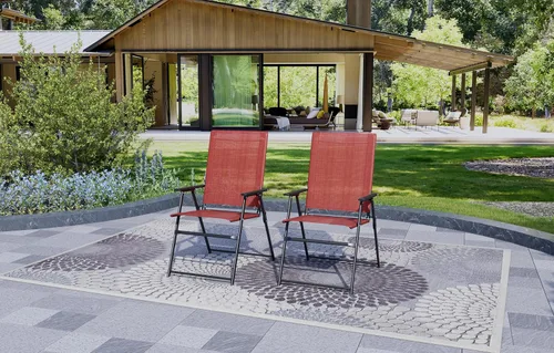 Miniatura 2 de Anmutig 2 sillas plegables rojas para patio al aire libre con respaldo alto, reposabrazos ligeros