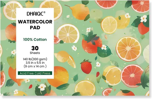 Bloc de papel de acuarela, 30 hojas, 3.5 x 5.5 pulgadas, papel 100% algodón, encuadernado con pegamento, papel de color de agua prensado en frío de