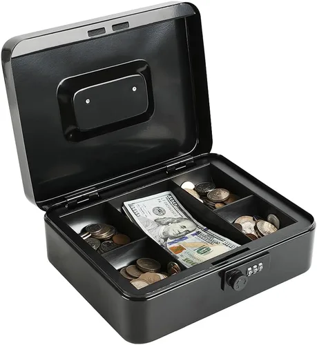 Miniatura 9 de xydled Caja fuerte grande de acero con cerradura con bandeja extraíble para monedas y cerradura de llave, 9.84"x 7.87"x 3.54" pulgadas, azul
