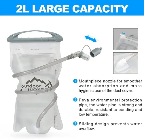 Miniatura 4 de INOXTO Mochila de hidratación, mochila de hidratación de 18 L, mochila de agua ligera con bolsa de agua de 2 litros, mochila para senderismo