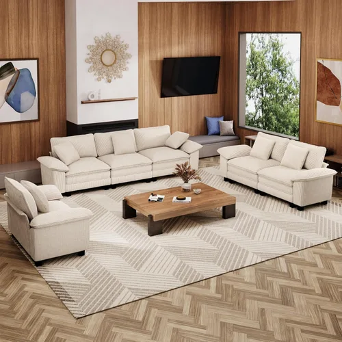 Miniatura 35 de MIXPATIO Juego de sofá modular Cloud en forma de U, asiento profundo de 3 piezas, sofá modular de 6 plazas y brazos extraíbles, felpilla de felpa