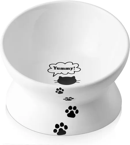 Miniatura 11 de Y YHY Cuenco elevado para comida para gatos, cuenco elevado para alimentos y agua para mascotas, cerámica, 15 onzas Gris