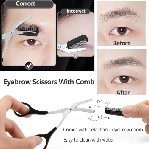 Miniatura 7 de KAJUDA - Tijeras de cejas con peine, tijeras pequeñas de aseo facial para hombres y mujeres, tijeras para cejas, pelo de nariz, bigote, barba
