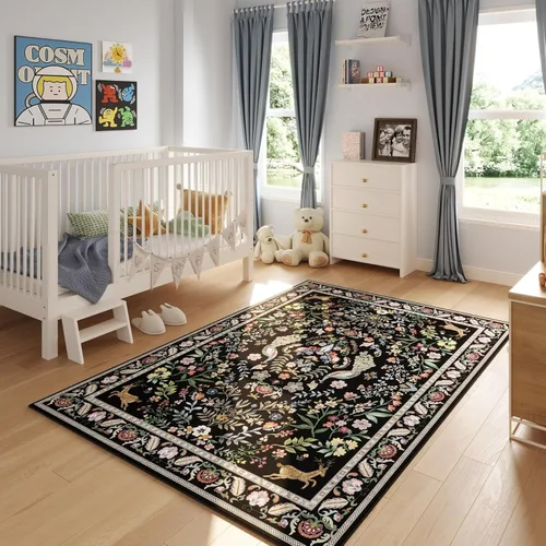 Miniatura 59 de Rugcomf Alfombra de pasillo lavable para cocina 2'6''x8' Alfombra de pasillo para entrada interior floral antideslizante alfombra suave para Azul