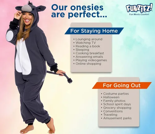 Miniatura 5 de Funziez! Slim Fit Donkey One Piece - Plush Adult Animal Costume Jumpsuit