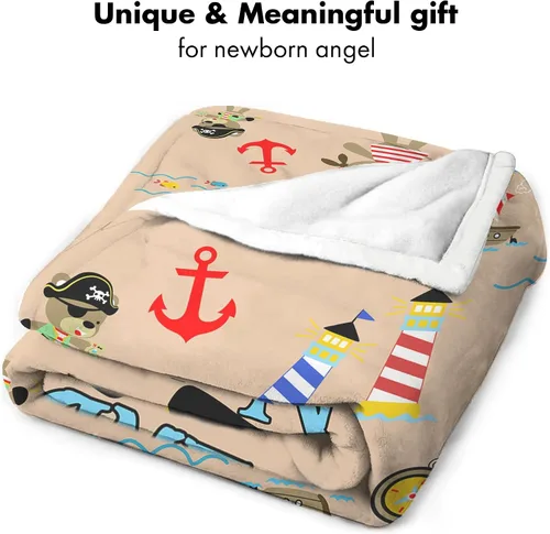 Miniatura 7 de Manta de bebé pirata personalizada, manta con nombre náutico personalizado, decoración de guardería temática de mar de aventura, suave mapa