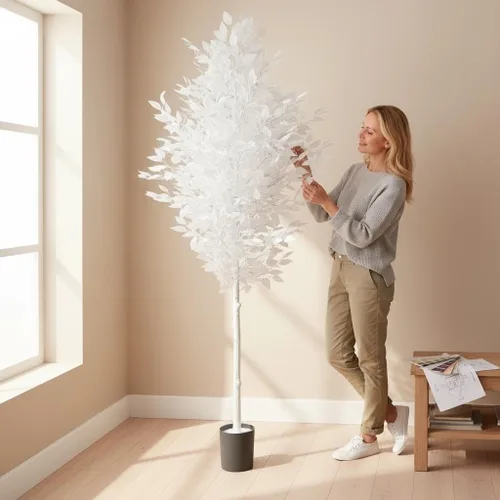 Miniatura 5 de Árboles de ficus artificiales de 6 pies, planta falsa blanca grande para decoración de bodas en interiores del hogar