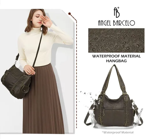 Miniatura 161 de Angel Barcelo - Bolsa de hombro amplia para mujer, diseño Hobo, cuero lavado