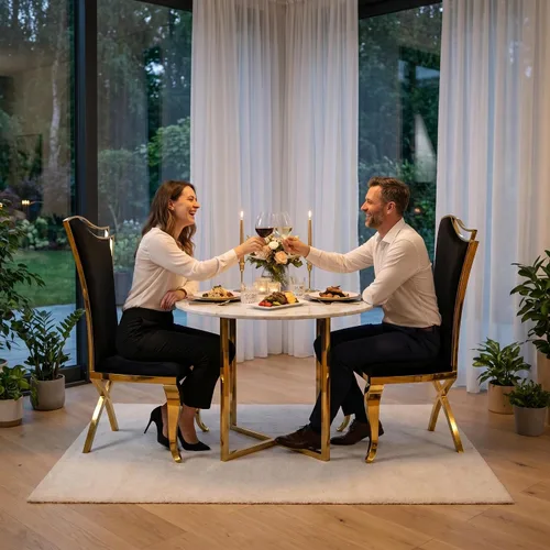 Miniatura 4 de BQueen Sillas de comedor negras y doradas, Sillas de comedor de lujo, Sillas de comedor Velevt con respaldo alto, Patas de acero inoxidable de oro