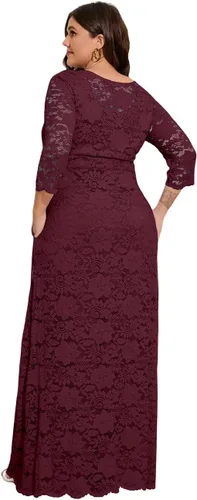 Miniatura 5 de MAYFASEY Vestido de novia de encaje floral para mujer, talla grande, manga 34, dama de honor, fiesta de noche, vestido largo con bolsillos