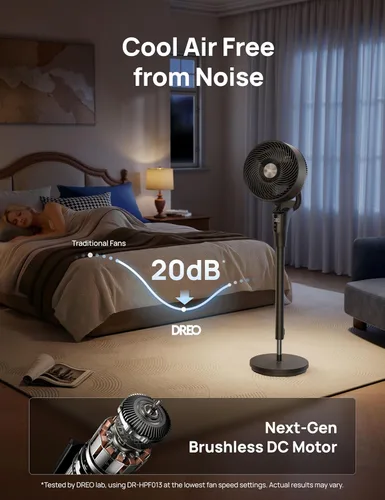 Miniatura 6 de DREO Ventilador para dormitorio, actualizado 2026, flujo de aire de 90 pies, ventilador silencioso de 20 dB, ventilador de pie oscilante de 90°