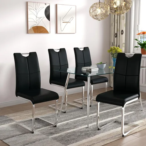 Miniatura 22 de Juego de sillas de comedor modernas (2 unidades) de piel sintética PU con respaldo alto tapizadas con patas doradas de metal para cocina y comedor