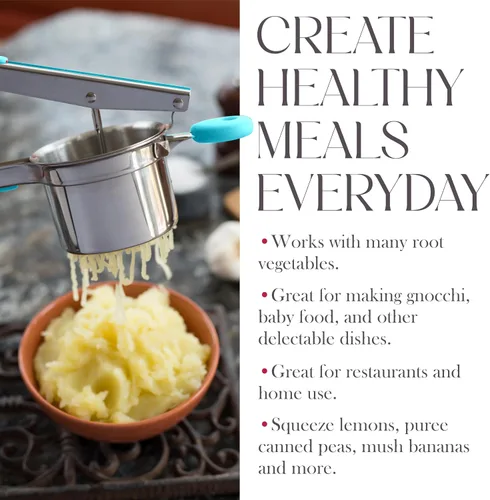 Miniatura 4 de Triturador de patatas Bellemain de 15 oz con 3 discos intercambiables, triturador de patatas de acero inoxidable, herramienta de cocina para puré