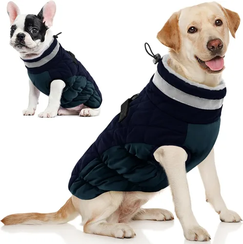Miniatura 16 de AOFITEE Abrigo para perro, chaquetas cálidas para perros grandes, abrigo reflectante de cuello alto para perros con arnés integrado, impermeable