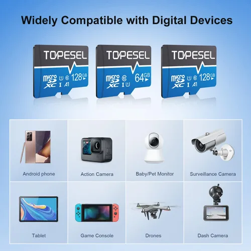 Miniatura 8 de TOPESEL Tarjeta Micro SD de 128 GB, clase 10, Tarjeta SDXC de alta velocidad UHS-1, Tarjeta de memoria ultrarrápida TF, C10, U1, 128 GB