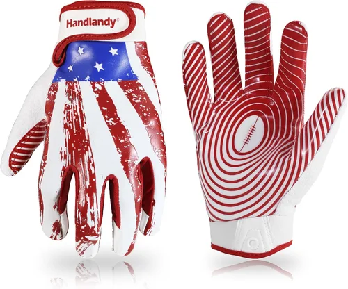 Miniatura 12 de HANDLANDY Guantes de fútbol americano juvenil para niños y niñas, guantes de receptor abierto pegajosos para niños, guantes de fútbol americano