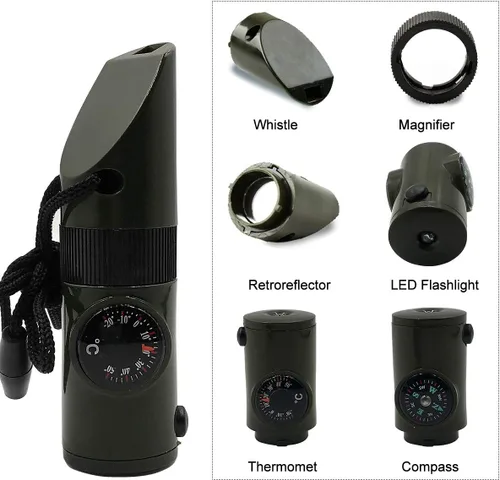 Miniatura 4 de Paquete de 2 silbatos de supervivencia de emergencia, silbatos de emergencia 3 en 1 con brújula y termómetro, silbato de seguridad fuerte con cordón