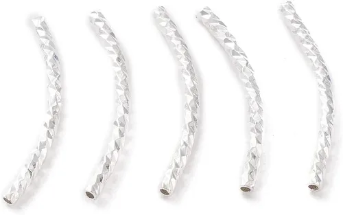 Cheriswelry 20 cuentas de tubo de latón curvo de 0.787 pulgadas 925 chapadas en plata de ley 925, cuentas de tubo de fideos de metal, cuentas