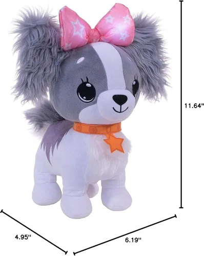 Miniatura 7 de Pets - Animales de peluche con luz LED, cachorro Cavalier gris esponjoso con lazo rosa