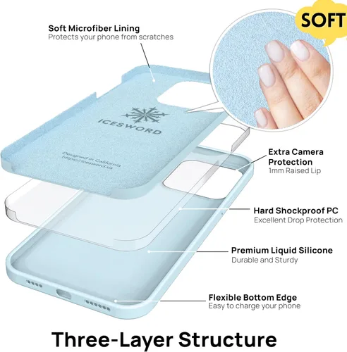 Miniatura 4 de IceSword Compatible con iPhone 13 Pro Max, funda protectora delgada de silicona líquida para teléfono, suave mate lindo para hombres y mujeres, Azul