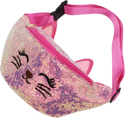 Miniatura 3 de Riñonera con lentejuelas con purpurina para niñas, cinturón ajustable, lindo gato, deportivo, bolsa de viaje para niños y adolescentes