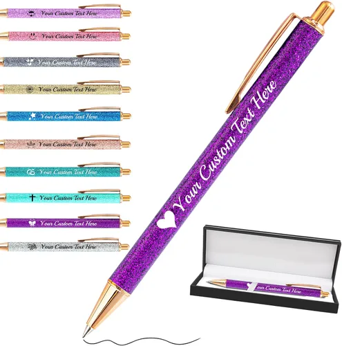 Miniatura 27 de Bolígrafos personalizados con purpurina con nombre a granel, 10 unidades, bolígrafos personalizados con punta de lápiz digital para mujeres y niñas