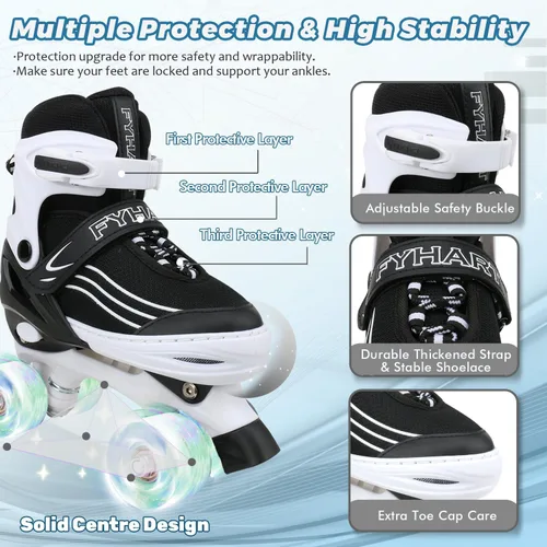 Miniatura 3 de Patines para niños y niñas, niños principiantes, 4 tamaños ajustables, patines cuádruples para niños y jóvenes, con ruedas iluminadas para deportes