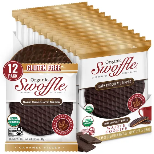 Miniatura 12 de Stroopwafels Orgánicos Certificados Sin Gluten de Swoffle - Relleno de Caramelo (16) Obleas de 1.16oz Sin OGM, Sin Trigo, Kosher, Sin Soja y Sin
