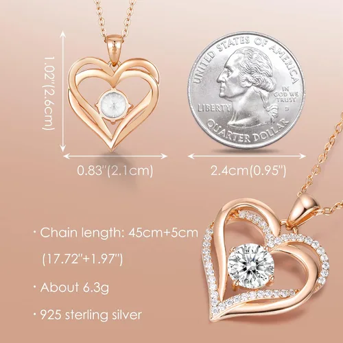 Miniatura 5 de LOUISA SECRET Love Heart Birthstone Necklaces for Women 925 Sterling Silver Rose Gold Pendant Forever Diamond Jewelry Valentine's Day Christmas