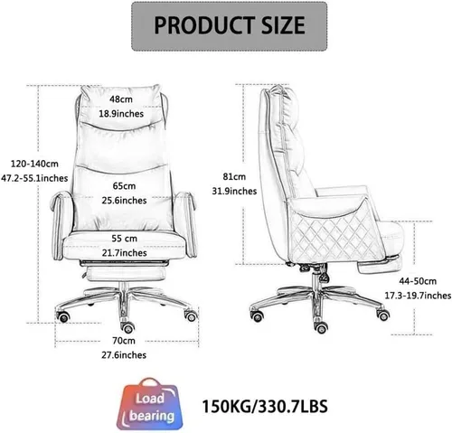Miniatura 2 de White Executive Office Chair with Lumbar Support,Ergonomic Recliner Computer Desk Chair with Adjustable Backrest,Swivel Heavy Duty Gaming Chair for
