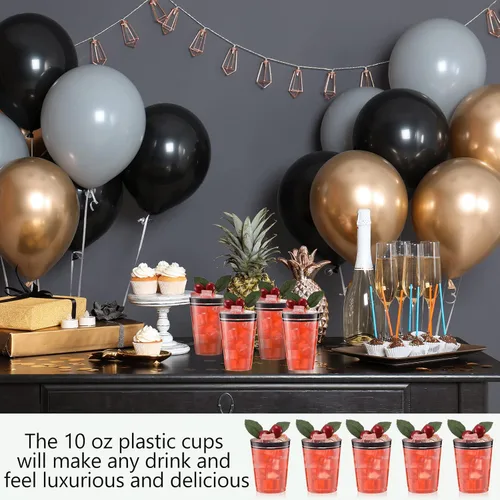 Miniatura 5 de Zubebe 100 vasos de plástico negro de 10 onzas para fiestas, vasos desechables de champán transparente, vasos de doble borde para Navidad