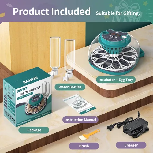 Miniatura 7 de Incubadora automática de huevos para incubar huevos con pantalla LED de temperatura, control de humedad y volteador de huevos, incubadora de tapa
