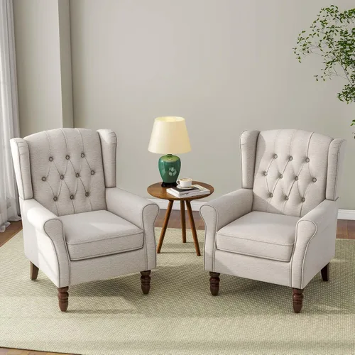 Miniatura 36 de Silla decorativa, sillón tapizado con respaldo alto con esponja de alta resistencia y patas de madera, sillas individuales modernas y cómodas de Un