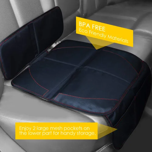 Miniatura 4 de Protector de asiento de coche para asientos de automóvil para bebés y niños, antideslizante, impermeable, con bolsillos de malla 2-Negro