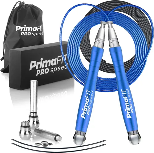 PrimaFIT Jump Rope Pro Speed Skipping Rope Adjustable Adult Jumping Rope Weighted Aluminium Handles for Double Dutch Boxing Workout Crossfit Azul