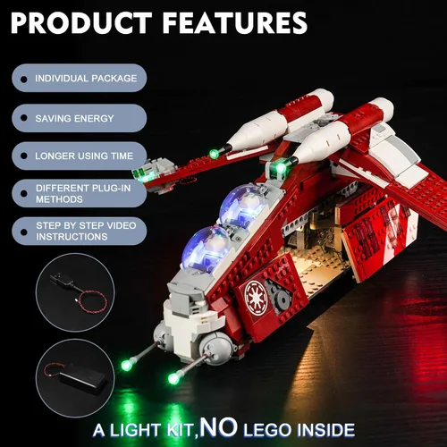 Miniatura 3 de BrickBling Kit de luces compatible con Lego The Clone Wars Coruscant Guard Gunship (sin modelo), luces creativas compatibles con Lego 75354, gran