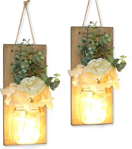 Miniatura 16 de Decoración rústica de madera para colgar en la pared con tira de luces LED para sala de estar y dormitorio modernos, estilo campestre inspirador