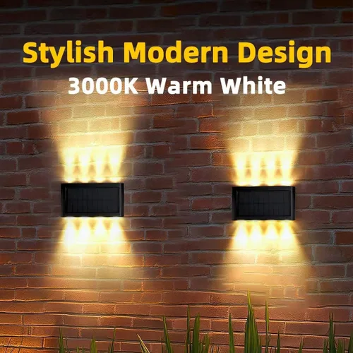 Miniatura 4 de Luces solares de pared para exteriores, 3000 K blanco cálido, impermeables, elegantes luces modernas, iluminación solar brillante arriba y abajo