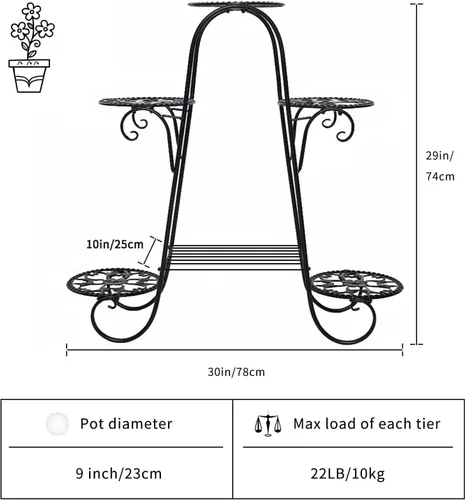 Miniatura 3 de CarolynDesign Soporte de metal de 6 niveles para plantas para interiores y exteriores, estante para múltiples macetas para sala de estar, patio